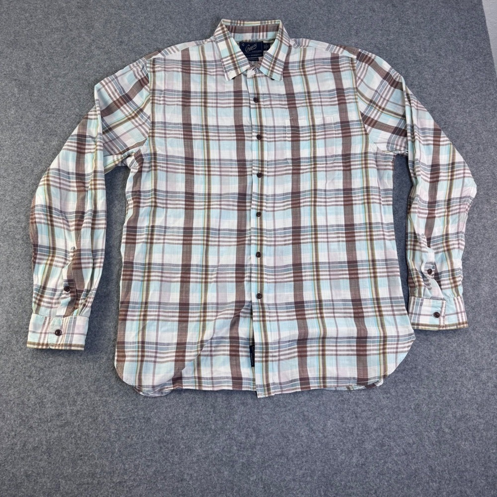 Grayers Clothiers Mens Large Plaid Button Down Shirt Blue Brown Cotton Bombfell